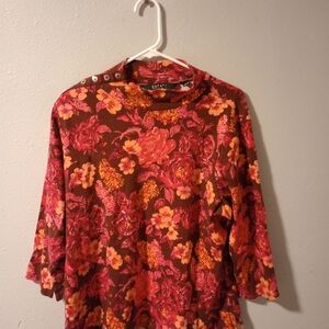 Isaac Mizrahi Women's Floral Blouse - Red and Orange